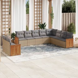 vidaXL Juego de sofás jardín con cojines beige 10 pzas ratán sintético
