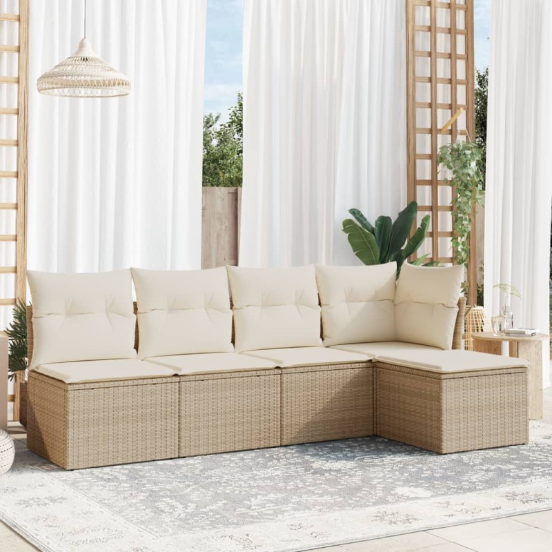 vidaXL Juego de sofás jardín con cojines 5 pzas ratán sintético beige