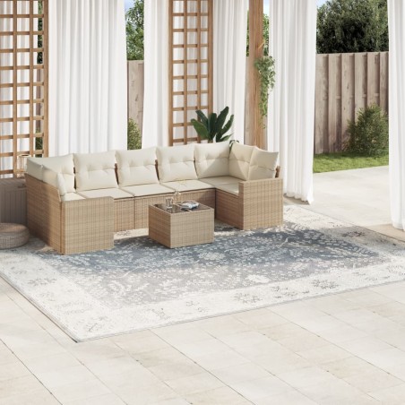 vidaXL Juego de sofás de jardín con cojines beige 8 pzas ratán PE