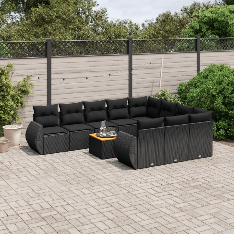 vidaXL Set de sofás de jardín 11 pzas y cojines ratán sintético negro vidaXL Set de sofás de jardín 11 pzas y cojines ratán sintético negro