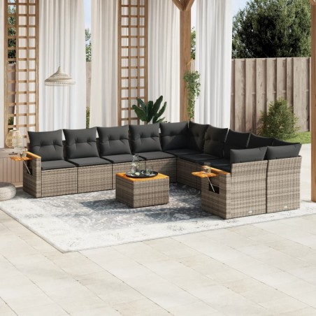 vidaXL Set de sofás de jardín 11 pzas y cojines ratán sintético gris
