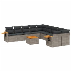 vidaXL Set de sofás de jardín 11 pzas y cojines ratán sintético gris
