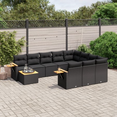 vidaXL Set de sofás de jardín 11 pzas y cojines ratán sintético negro