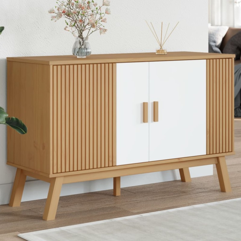 vidaXL Aparador OLDEN madera maciza pino blanco y marrón 114x43x73,5cm vidaXL Aparador OLDEN madera maciza pino blanco y marrón 114x43x73,5cm