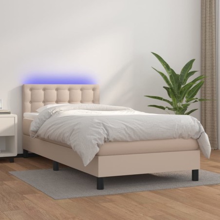 vidaXL Cama box spring colchón LED cuero sintético capuchino 100x200cm