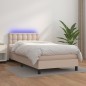 vidaXL Cama box spring colchón LED cuero sintético capuchino 100x200cm vidaXL Cama box spring colchón LED cuero sintético capuchino 100x200cm