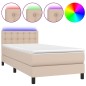 vidaXL Cama box spring colchón LED cuero sintético capuchino 100x200cm vidaXL Cama box spring colchón LED cuero sintético capuchino 100x200cm