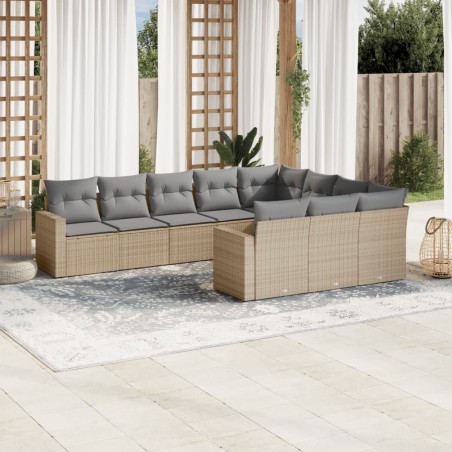 vidaXL Juego de sofás jardín con cojines beige 10 pzas ratán sintético