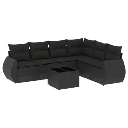 vidaXL Set de comedor de jardín 7 pzas y cojines ratán sintético negro
