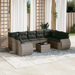 vidaXL Set de sofás de jardín 10 pzas con cojines ratán sintético gris