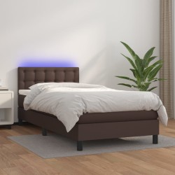vidaXL Cama box spring y colchón LED cuero sintético marrón 90x200 cm