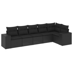 vidaXL Set de sofás de jardín 6 piezas y cojines ratán sintético negro