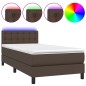 vidaXL Cama box spring y colchón LED cuero sintético marrón 90x200 cm vidaXL Cama box spring y colchón LED cuero sintético marrón 90x200 cm
