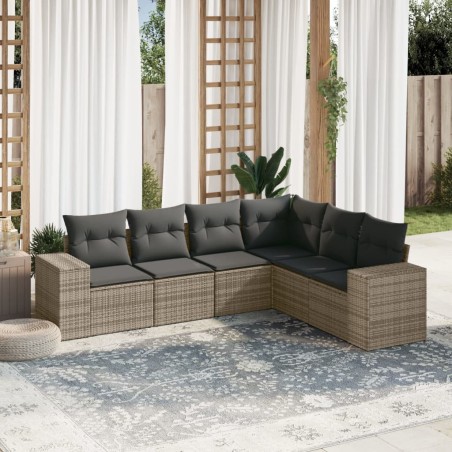 vidaXL Set de muebles de jardín 6 pzas y cojines ratán sintético gris