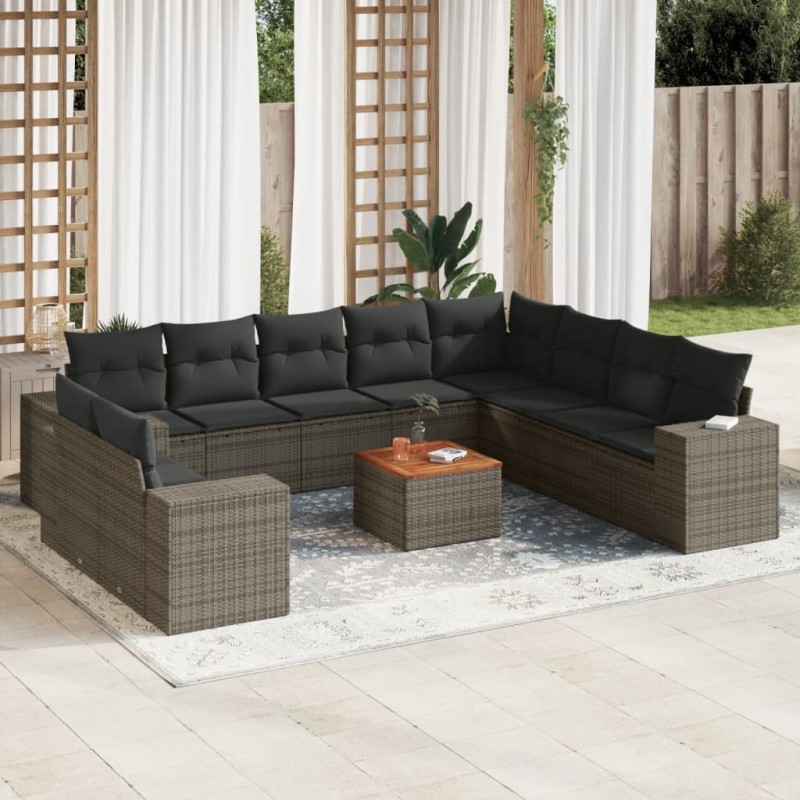 vidaXL Set de sofás de jardín 11 pzas y cojines ratán sintético gris vidaXL Set de sofás de jardín 11 pzas y cojines ratán sintético gris