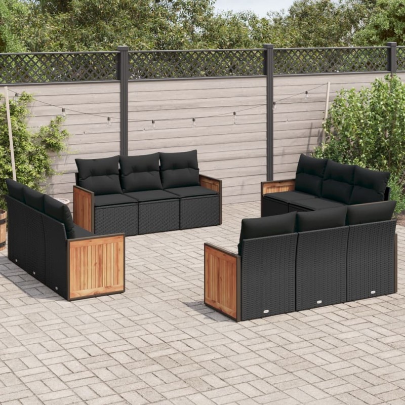 vidaXL Set de sofás de jardín 12 piezas cojines ratán sintético negro vidaXL Set de sofás de jardín 12 piezas cojines ratán sintético negro