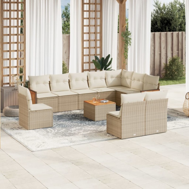 vidaXL Set de sofás de jardín 11pzas con cojines ratán sintético beige vidaXL Set de sofás de jardín 11pzas con cojines ratán sintético beige