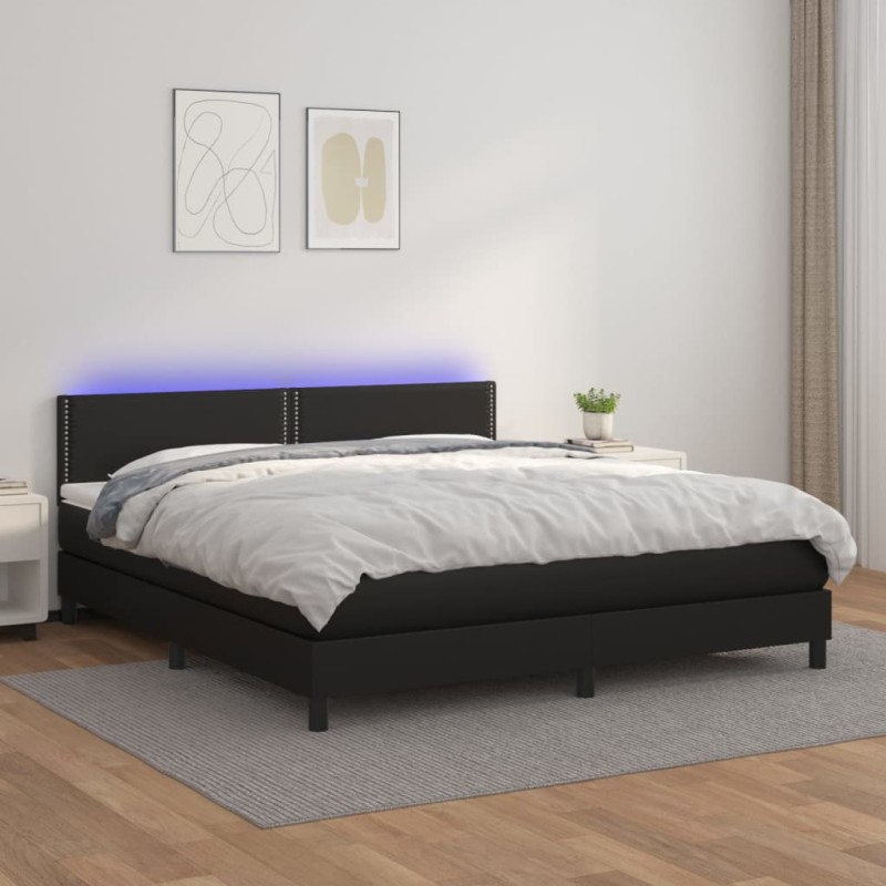 vidaXL Cama box spring colchón y LED cuero sintético negro 180x200 cm vidaXL Cama box spring colchón y LED cuero sintético negro 180x200 cm