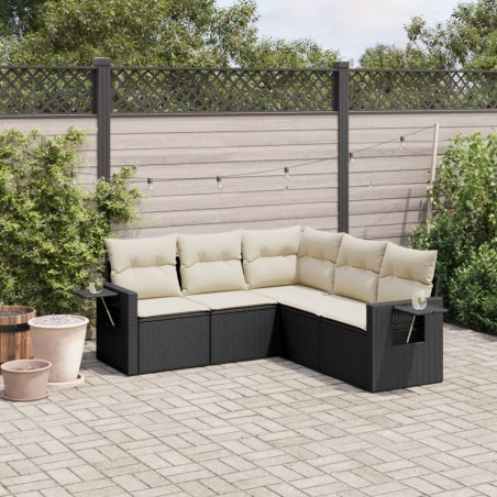 vidaXL Set de muebles de jardín 5 pzas y cojines ratán sintético negro
