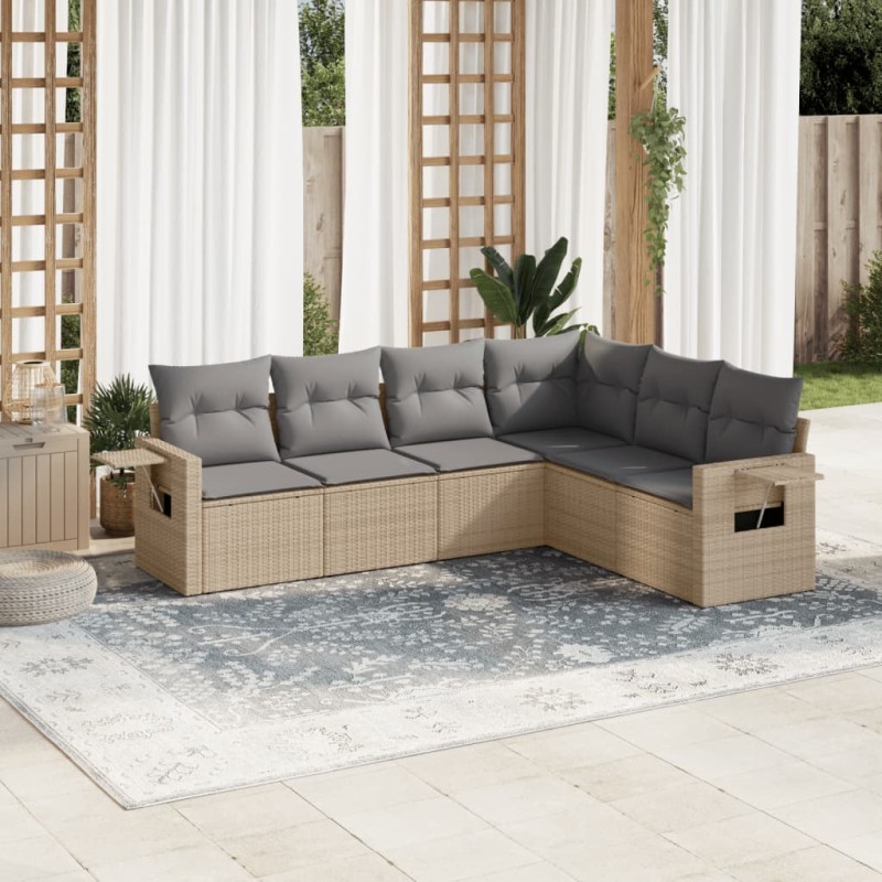 vidaXL Juego de sofás jardín con cojines 6 pzas ratán sintético beige vidaXL Juego de sofás jardín con cojines 6 pzas ratán sintético beige