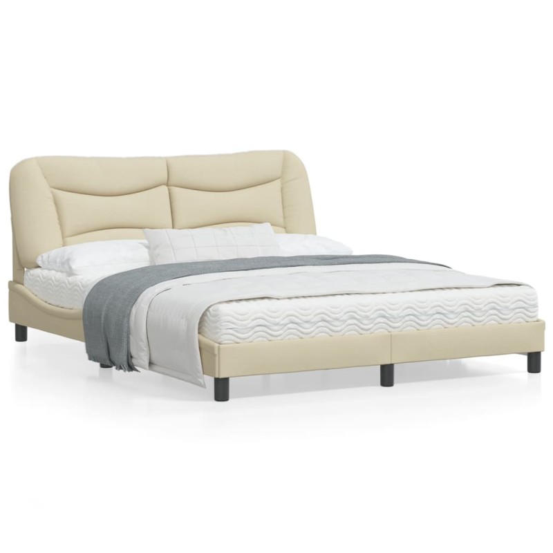 vidaXL Estructura de cama con cabecero de tela color crema 160x200 cm vidaXL Estructura de cama con cabecero de tela color crema 160x200 cm