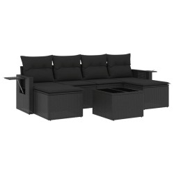 vidaXL Set de comedor de jardín 7 pzas y cojines ratán sintético negro