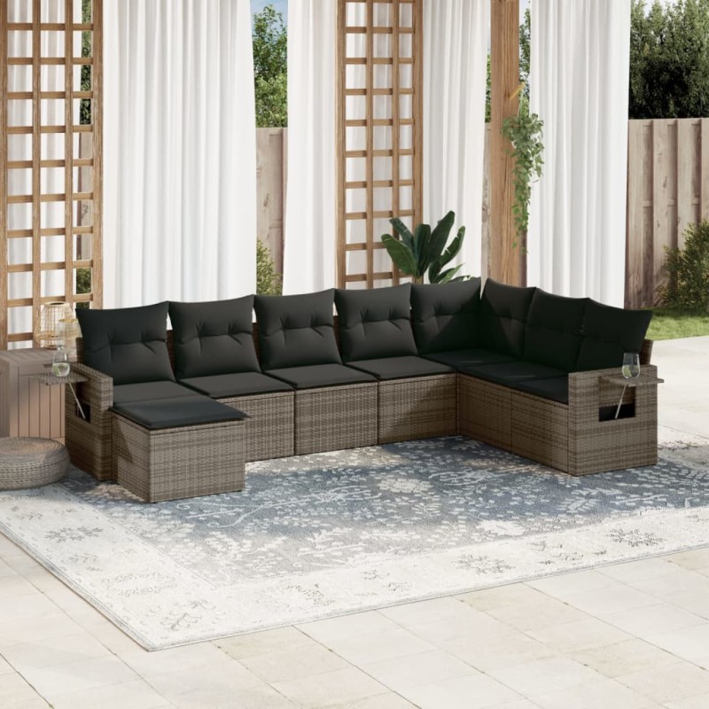 vidaXL Set de sofás de jardín 8 pzas y cojines ratán sintético gris vidaXL Set de sofás de jardín 8 pzas y cojines ratán sintético gris
