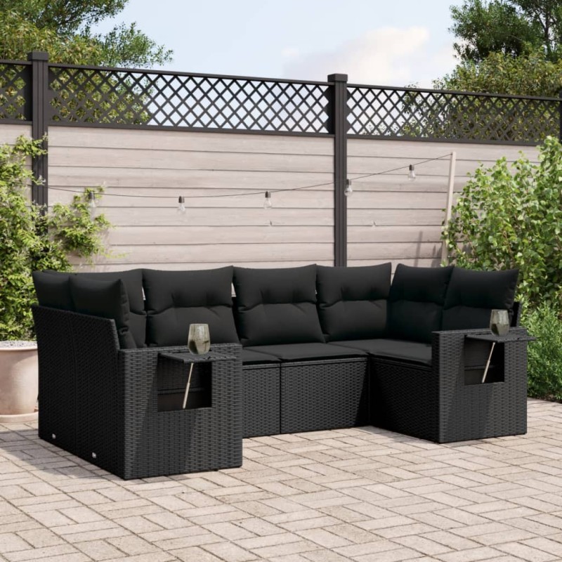 vidaXL Set de sofás de jardín 6 piezas y cojines ratán sintético negro vidaXL Set de sofás de jardín 6 piezas y cojines ratán sintético negro