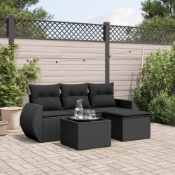vidaXL Set de muebles de jardín 5 pzas y cojines ratán sintético negro