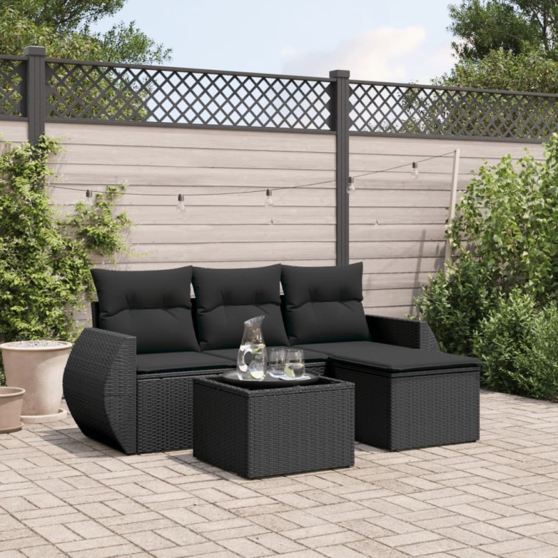 vidaXL Set de muebles de jardín 5 pzas y cojines ratán sintético negro vidaXL Set de muebles de jardín 5 pzas y cojines ratán sintético negro