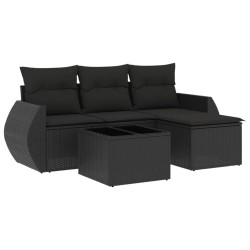 vidaXL Set de muebles de jardín 5 pzas y cojines ratán sintético negro