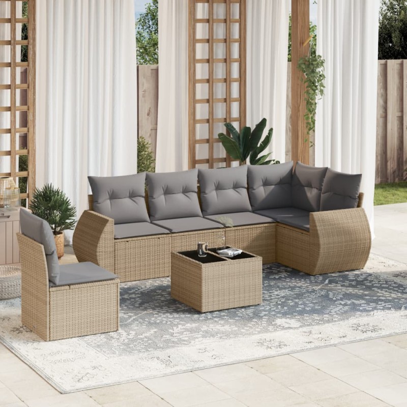 vidaXL Set sofás de jardín 7 piezas y cojines ratán sintético beige vidaXL Set sofás de jardín 7 piezas y cojines ratán sintético beige