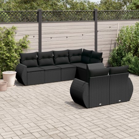 vidaXL Set de comedor de jardín 7 pzas y cojines ratán sintético negro