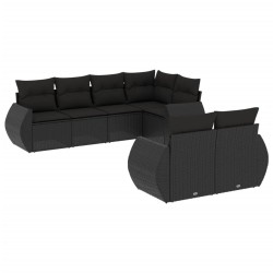 vidaXL Set de comedor de jardín 7 pzas y cojines ratán sintético negro