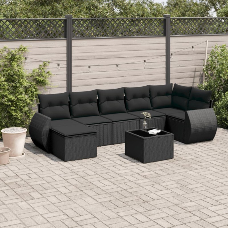 vidaXL Set de sofás de jardín 8 piezas y cojines ratán sintético negro vidaXL Set de sofás de jardín 8 piezas y cojines ratán sintético negro