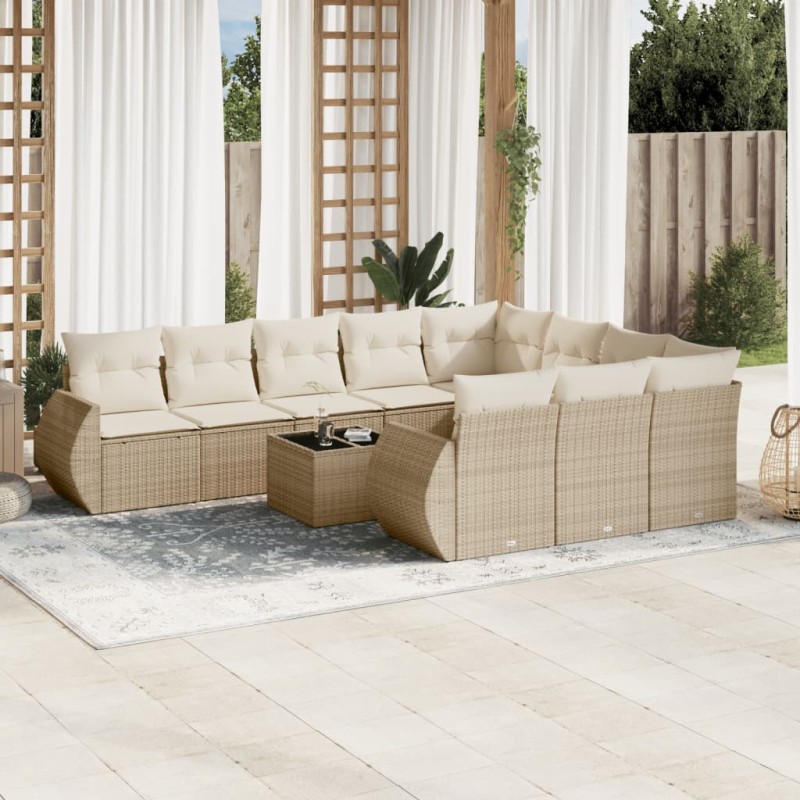 vidaXL Set de sofás de jardín 11pzas con cojines ratán sintético beige