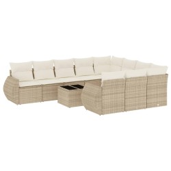 vidaXL Set de sofás de jardín 11pzas con cojines ratán sintético beige