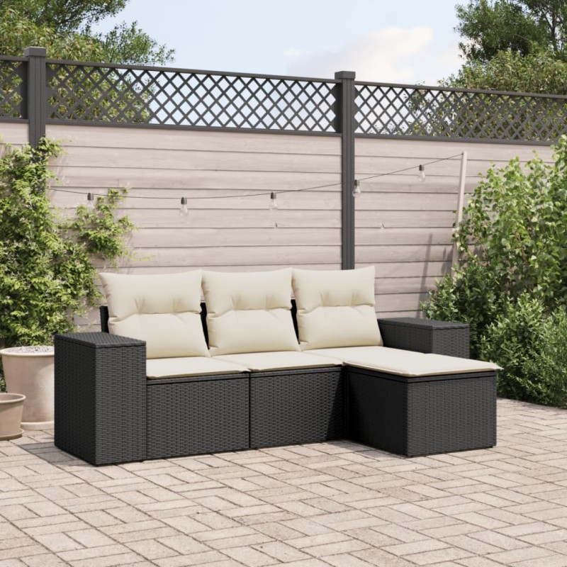 vidaXL Juego de sofás jardín 4 pzas con cojines ratán sintético negro vidaXL Juego de sofás jardín 4 pzas con cojines ratán sintético negro