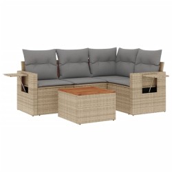 vidaXL Juego de sofás jardín con cojines beige mezcla 5 pzas ratán PE