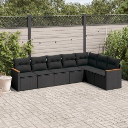 vidaXL Set de comedor de jardín 7 pzas y cojines ratán sintético negro