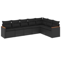 vidaXL Set de comedor de jardín 7 pzas y cojines ratán sintético negro