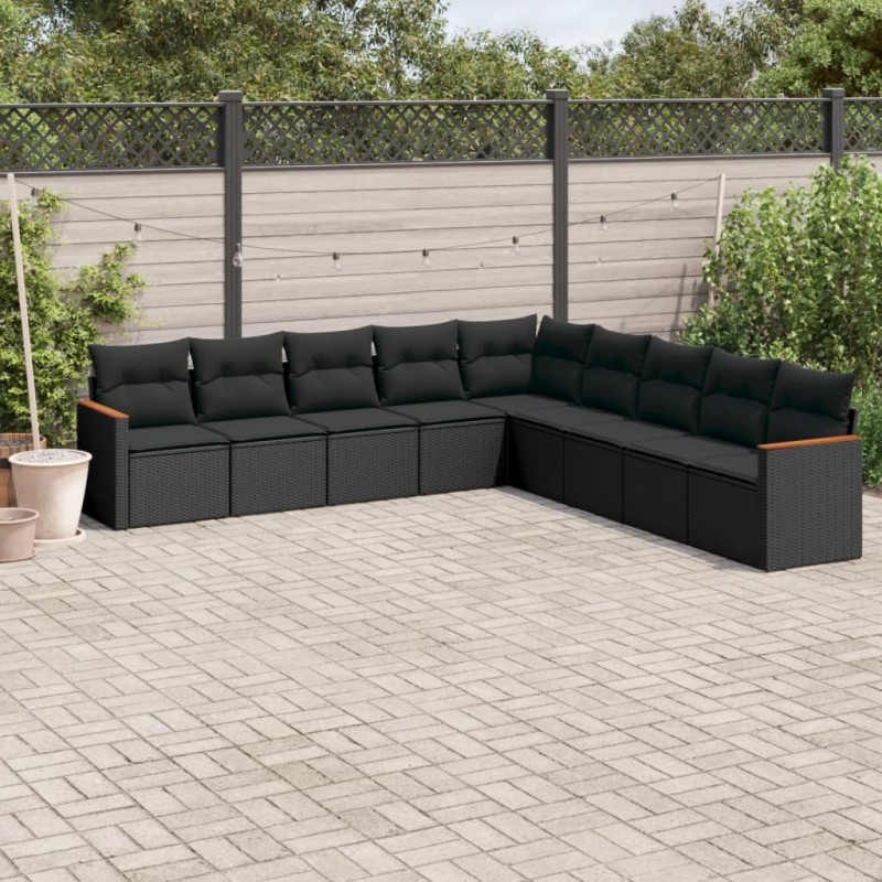 vidaXL Set de sofás de jardín 8 piezas y cojines ratán sintético negro vidaXL Set de sofás de jardín 8 piezas y cojines ratán sintético negro