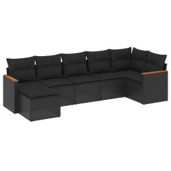 vidaXL Set de comedor de jardín 7 pzas y cojines ratán sintético negro