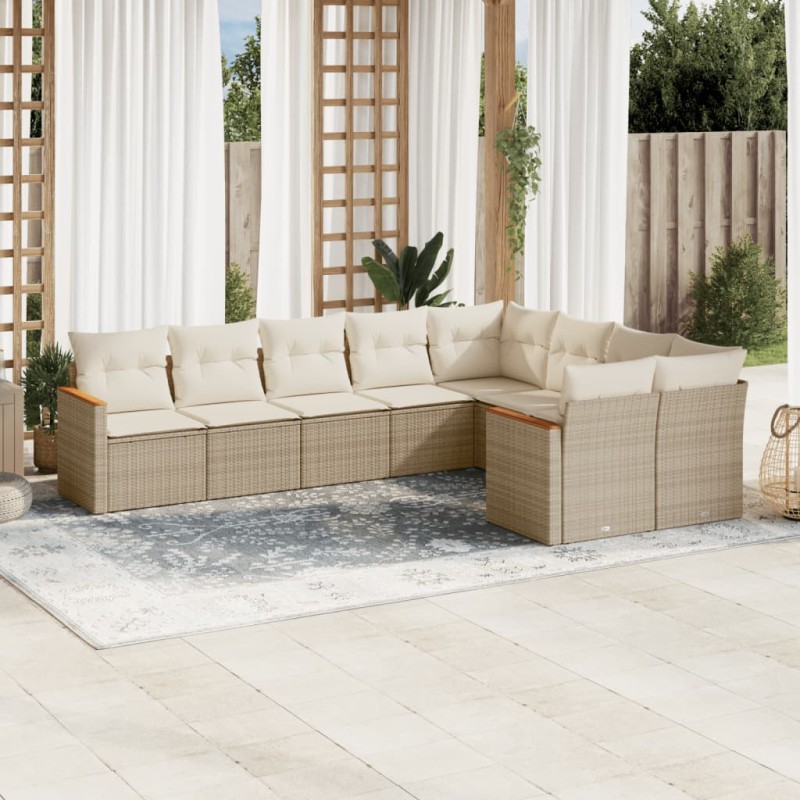 vidaXL Set de sofás de jardín 9 pzas con cojines ratán sintético beige vidaXL Set de sofás de jardín 9 pzas con cojines ratán sintético beige