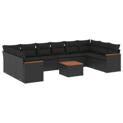 vidaXL Set de sofás de jardín 11 pzas y cojines ratán sintético negro