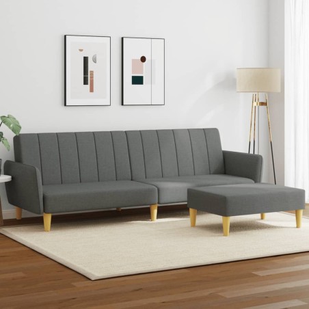 vidaXL Sofá cama de 2 plazas con taburete tela gris oscuro