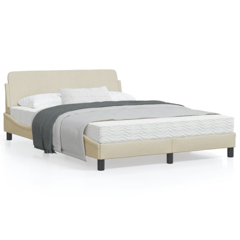 vidaXL Estructura de cama con cabecero de tela color crema 140x190 cm vidaXL Estructura de cama con cabecero de tela color crema 140x190 cm