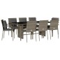 vidaXL Set comedor jardín 9 pzas y cojines ratán sintético gris vidaXL Set comedor jardín 9 pzas y cojines ratán sintético gris