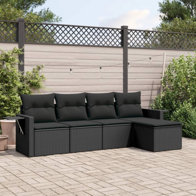 vidaXL Set de muebles de jardín 5 pzas y cojines ratán sintético negro vidaXL Set de muebles de jardín 5 pzas y cojines ratán sintético negro