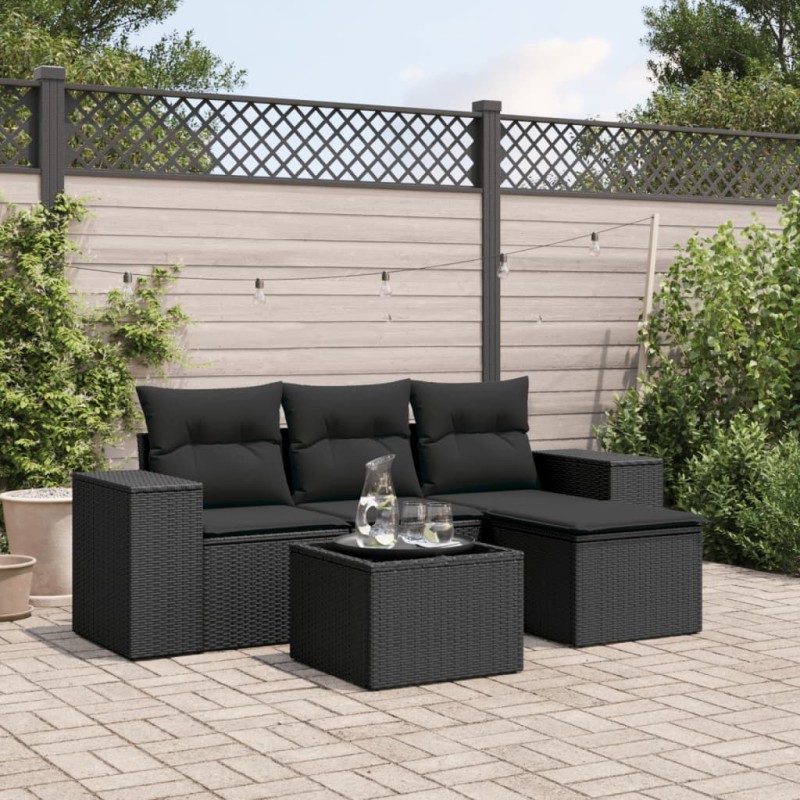 vidaXL Set de muebles de jardín 5 pzas y cojines ratán sintético negro